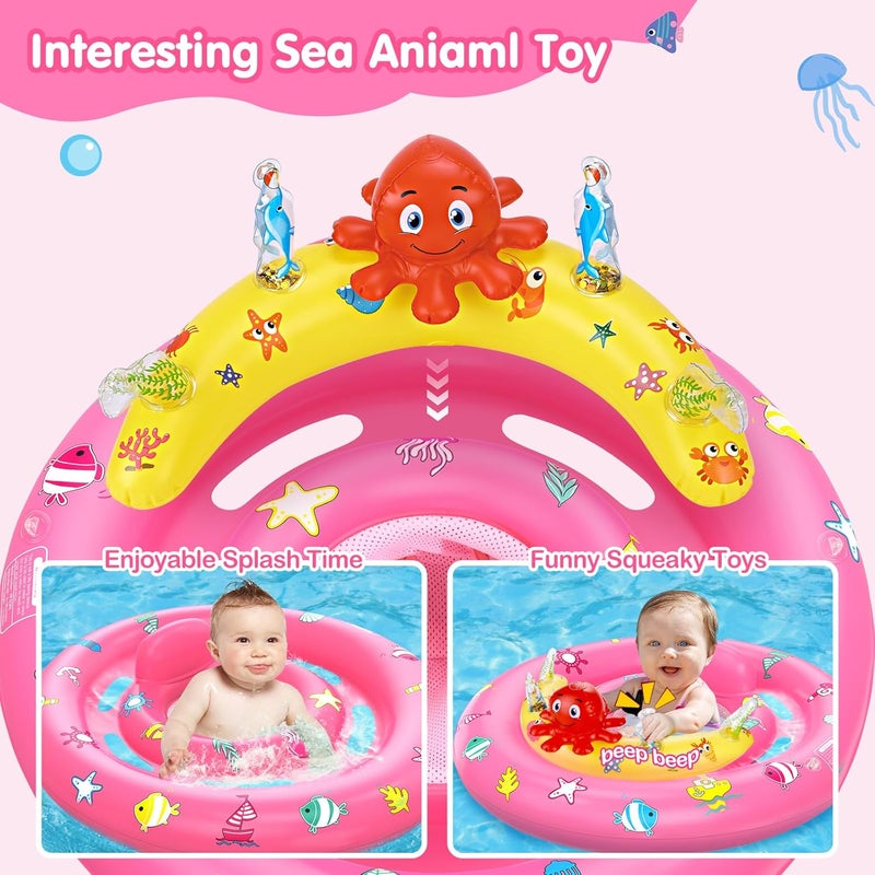 HINZER Baby Pool Float with Canopy, Inflatable Baby Swim Float with UPF50+ Sun Protection, Toddler Infant Pool Float with Toy Play Console Adjustable Safety Seat for Kids Girls Boys Aged 6-36 Months - Image 4